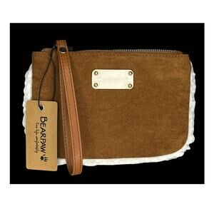 NEW Bearpaw WRISTLET Faux Suede & Sherpa Handbag Purse Mini Bag Brown Faux Fur